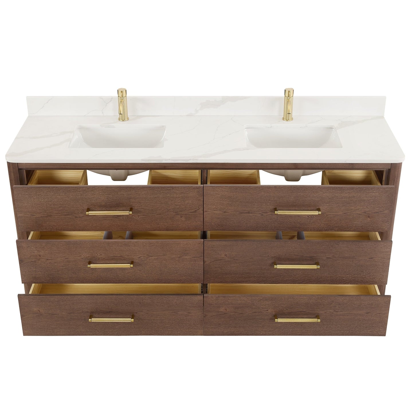 Meuble-lavabo Porto avec plateau en quartz blanc, sans miroir.