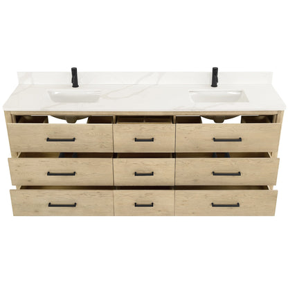 Meuble-lavabo Porto avec plateau en quartz blanc, sans miroir.