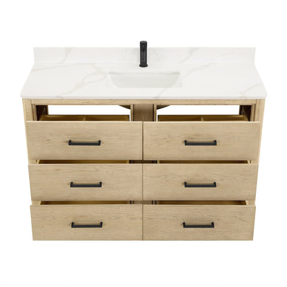 Meuble-lavabo Porto avec plateau en quartz blanc, sans miroir.