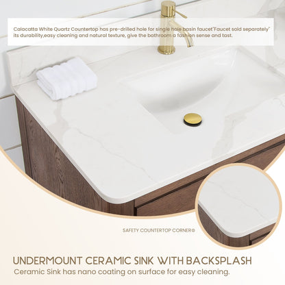 Meuble-lavabo Porto avec plateau en quartz blanc, sans miroir.