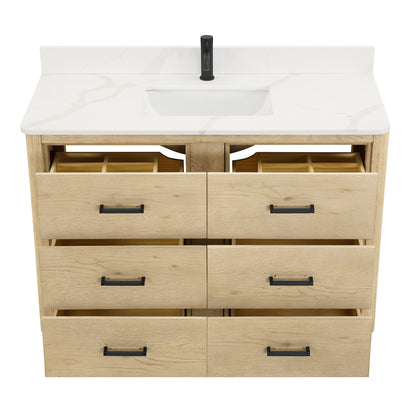 Meuble-lavabo Porto avec plateau en quartz blanc, sans miroir.