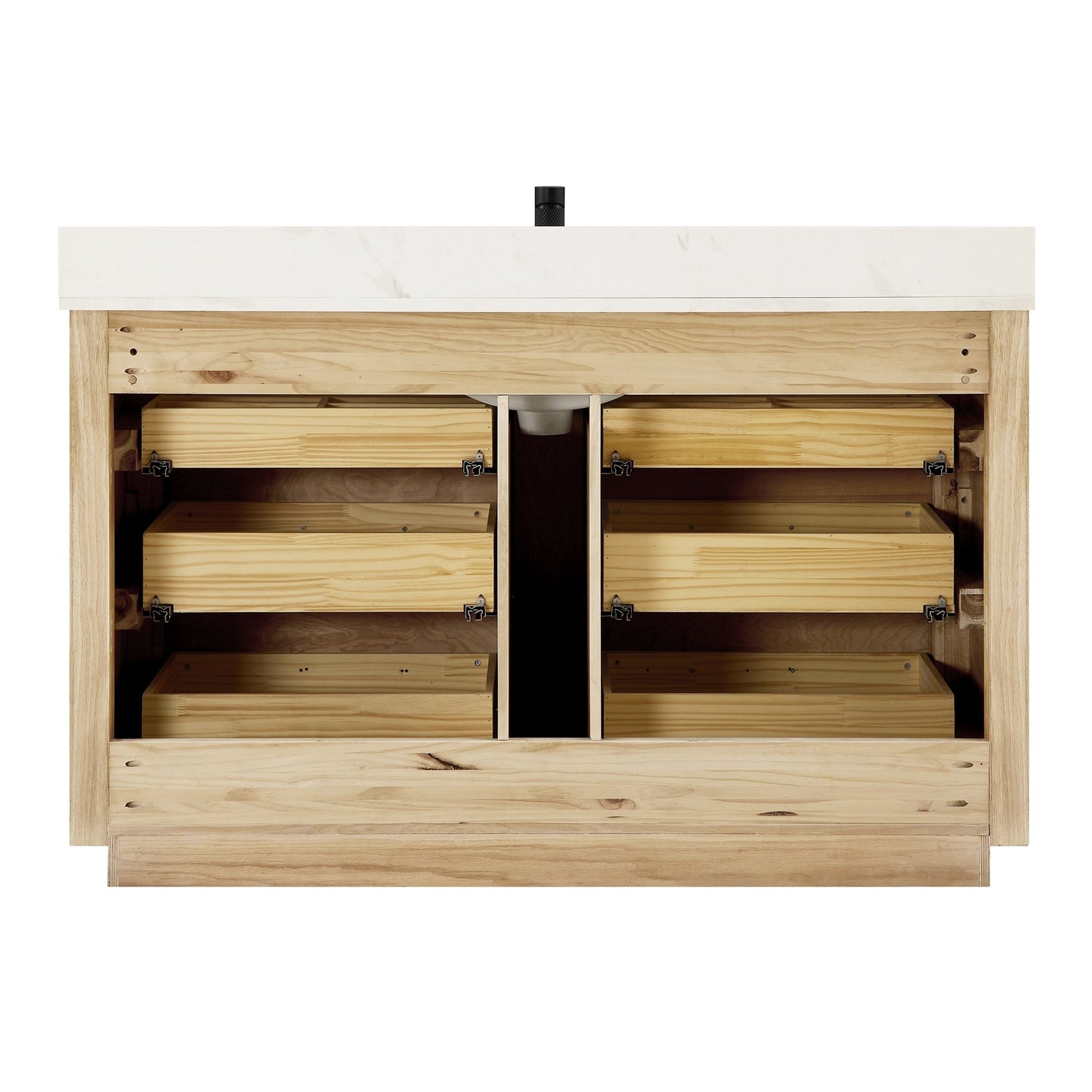 Meuble-lavabo Porto avec plateau en quartz blanc, sans miroir.