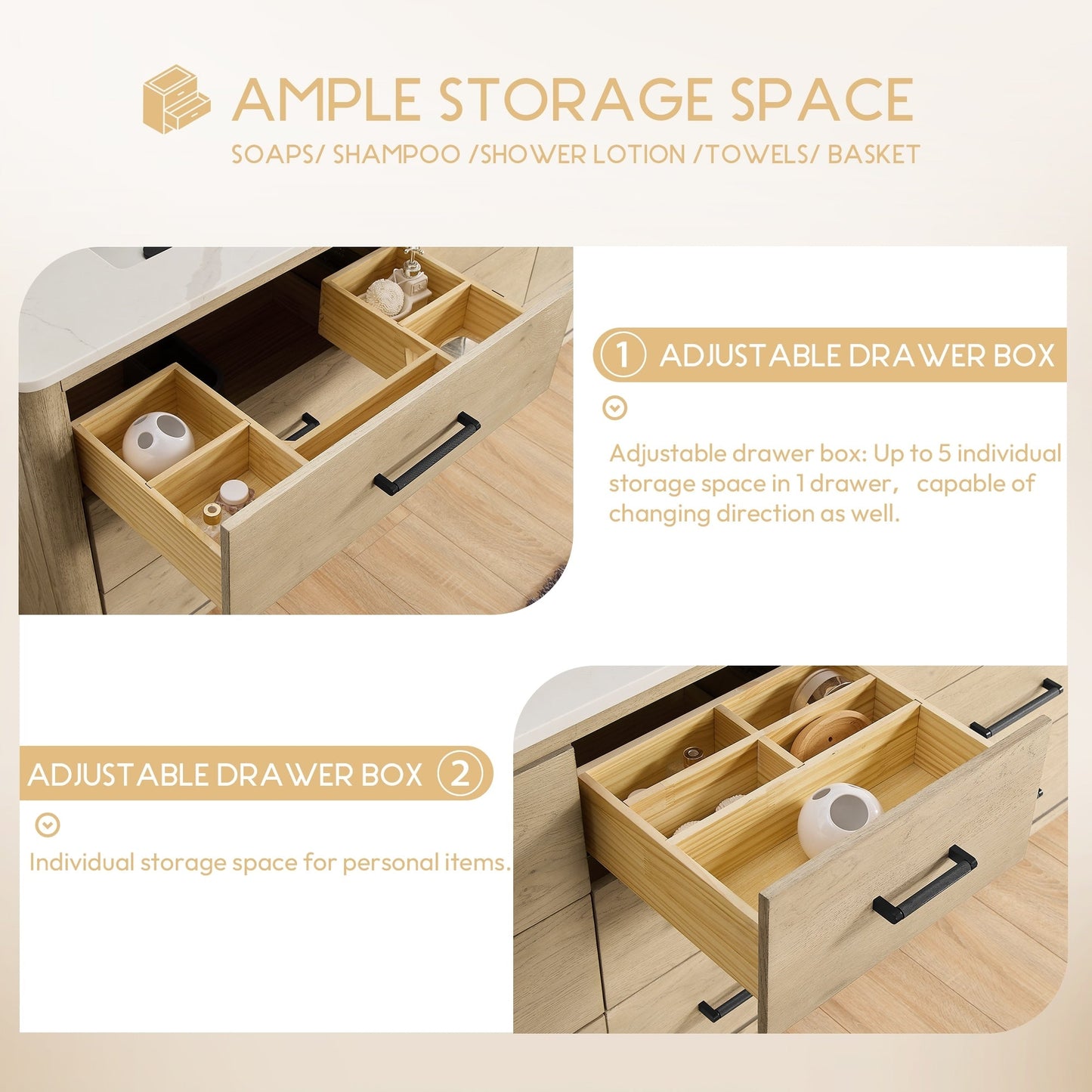 Meuble-lavabo Porto avec plateau en quartz blanc, sans miroir.