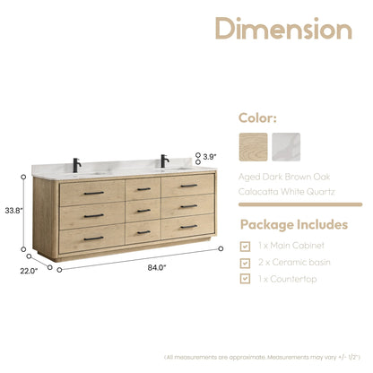 Meuble-lavabo Porto avec plateau en quartz blanc, sans miroir.