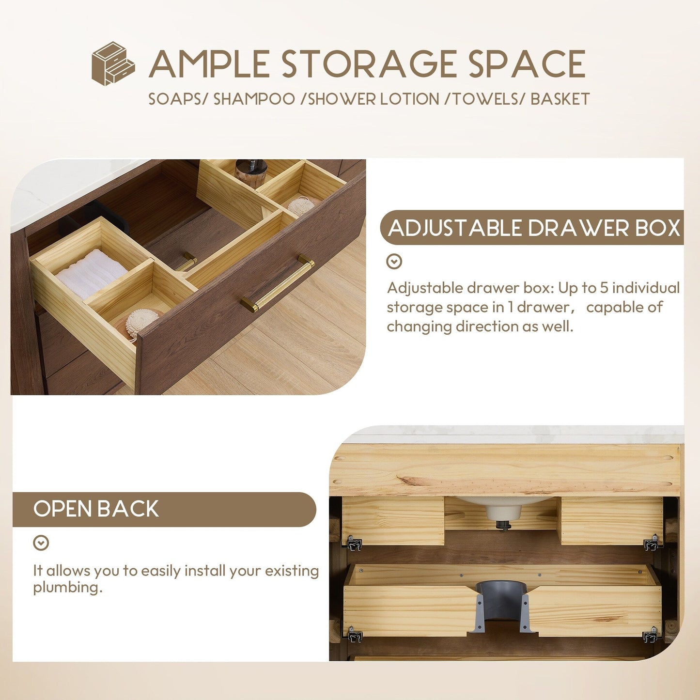 Meuble-lavabo Porto avec plateau en quartz blanc, sans miroir.