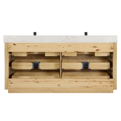 Meuble-lavabo Porto avec plateau en quartz blanc, sans miroir.