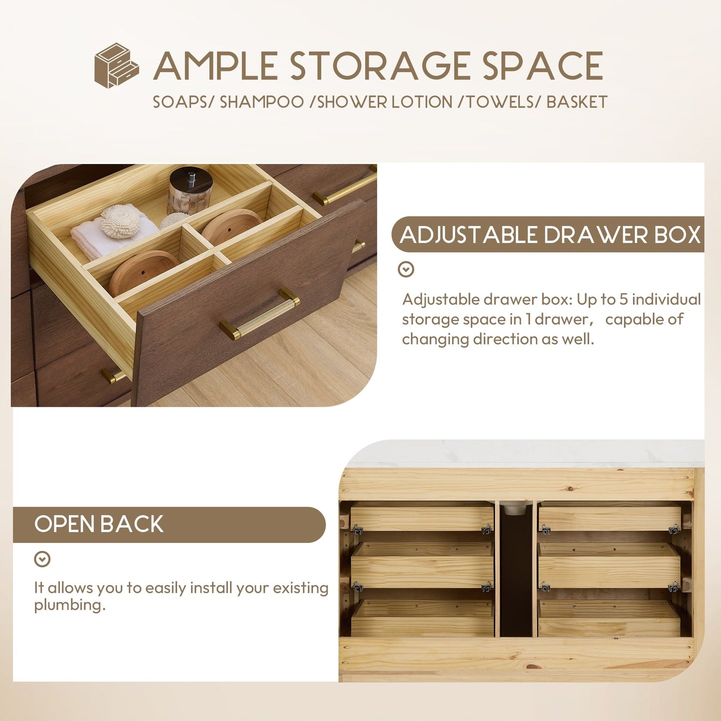 Meuble-lavabo Porto avec plateau en quartz blanc, sans miroir.