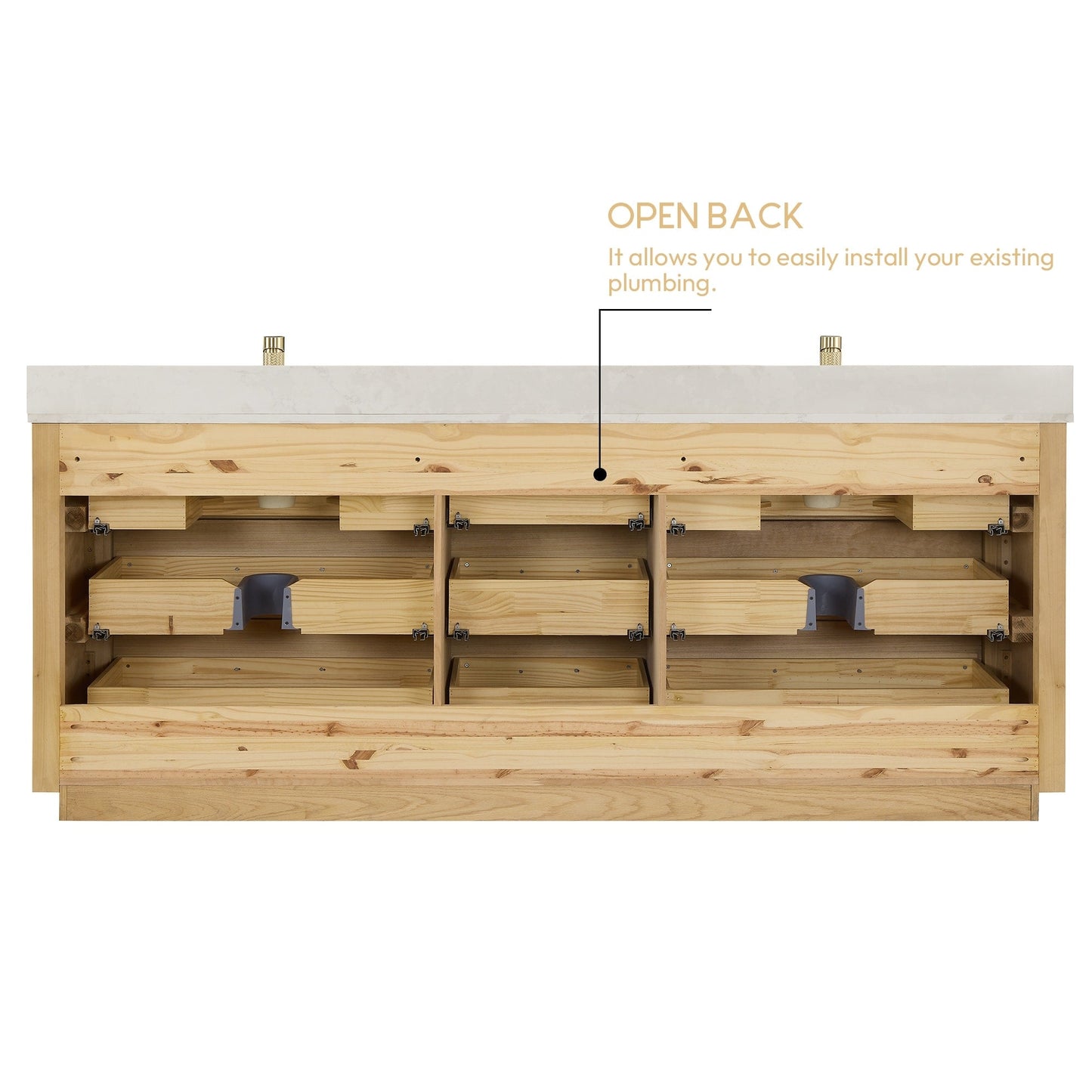 Meuble-lavabo Porto avec plateau en quartz blanc, sans miroir.