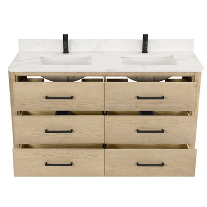 Meuble-lavabo Porto avec plateau en quartz blanc, sans miroir.