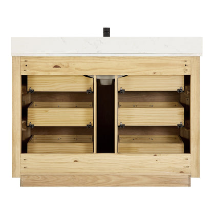 Meuble-lavabo Porto avec plateau en quartz blanc, sans miroir.