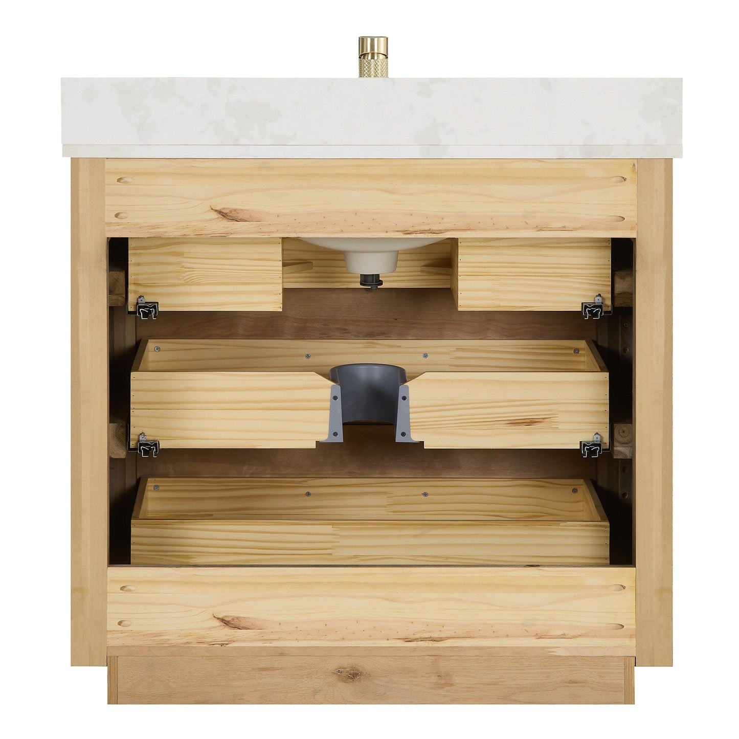 Meuble-lavabo Porto avec plateau en quartz blanc, sans miroir.