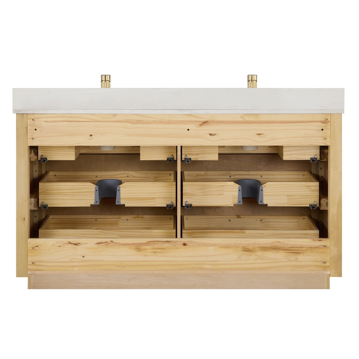 Meuble-lavabo Porto avec plateau en quartz blanc, sans miroir.