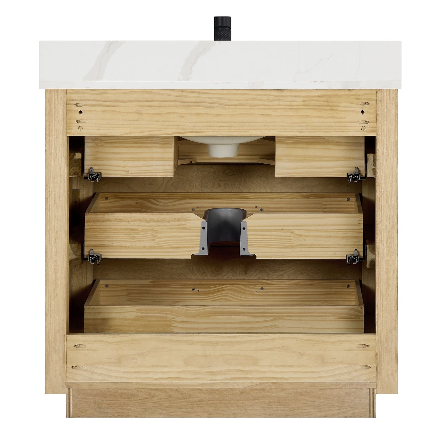 Meuble-lavabo Porto avec plateau en quartz blanc, sans miroir.