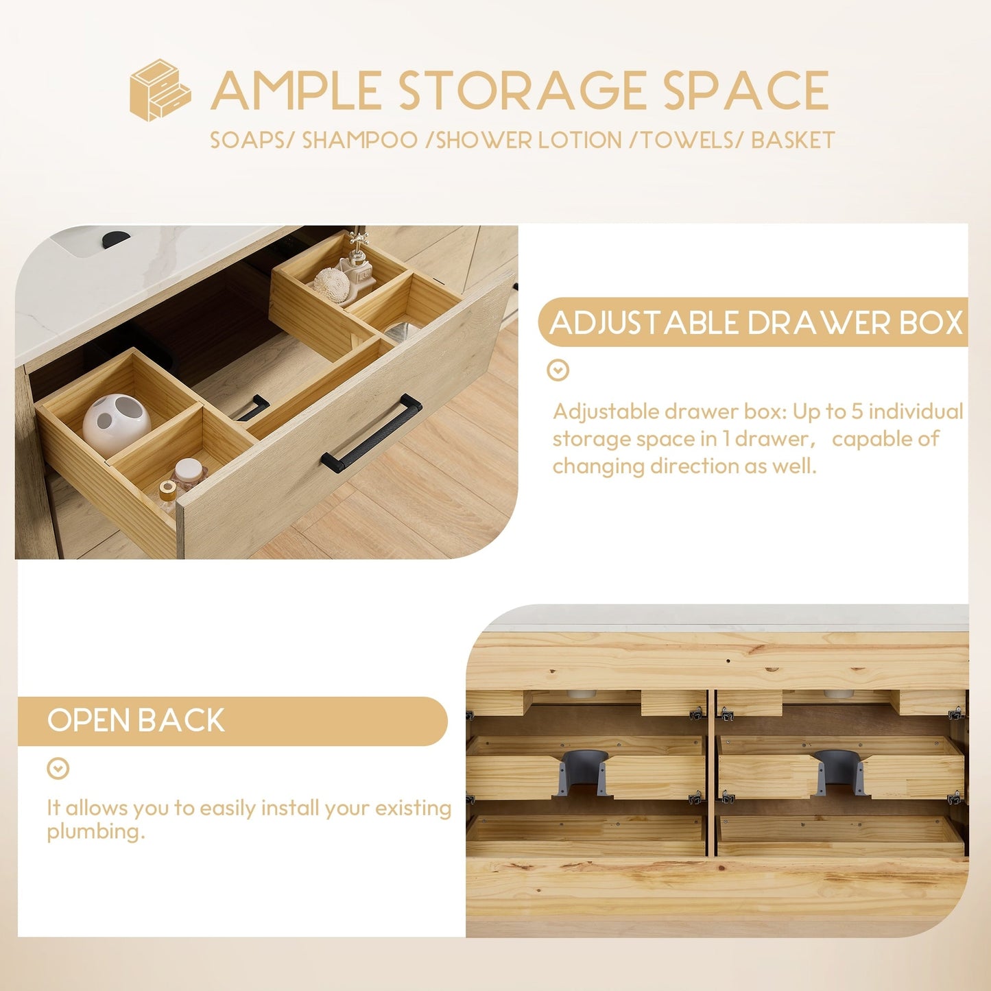 Meuble-lavabo Porto avec plateau en quartz blanc, sans miroir.