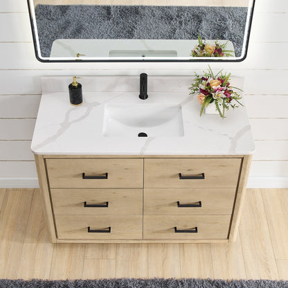 Meuble-lavabo Porto avec plateau en quartz blanc, sans miroir.