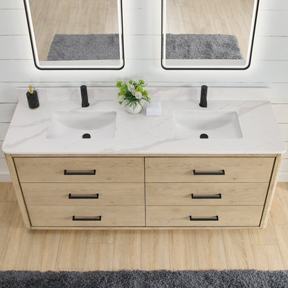 Meuble-lavabo Porto avec plateau en quartz blanc, sans miroir.