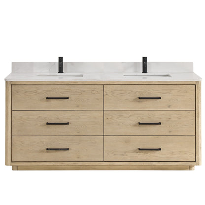 Meuble-lavabo Porto avec plateau en quartz blanc, sans miroir.