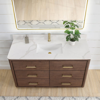 Meuble-lavabo Porto avec plateau en quartz blanc, sans miroir.