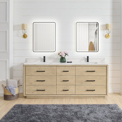 Meuble-lavabo Porto avec plateau en quartz blanc, sans miroir.