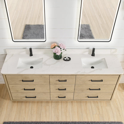 Meuble-lavabo Porto avec plateau en quartz blanc, sans miroir.