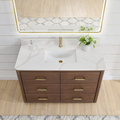 Meuble-lavabo Porto avec plateau en quartz blanc, sans miroir.