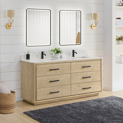 Meuble-lavabo Porto avec plateau en quartz blanc, sans miroir.