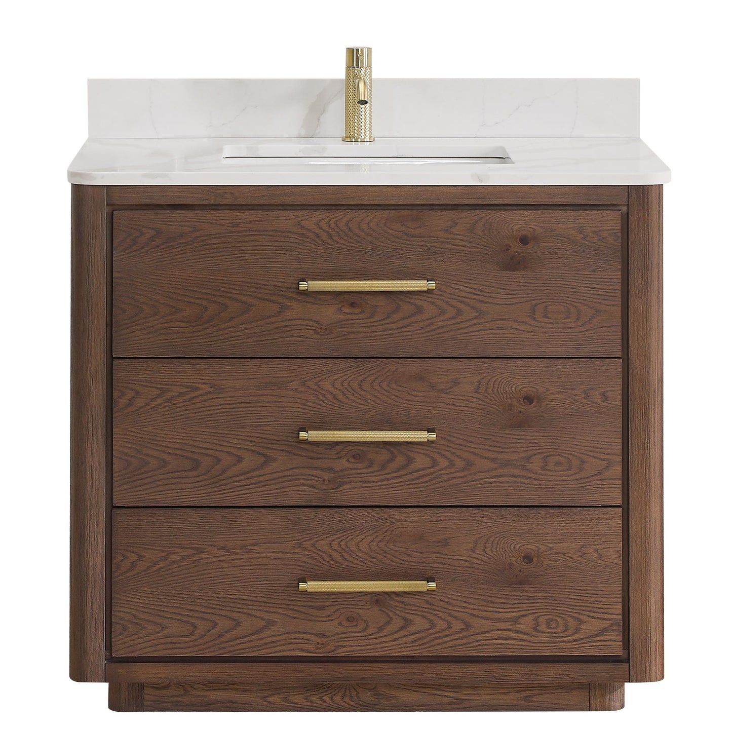 Meuble-lavabo Porto avec plateau en quartz blanc, sans miroir.