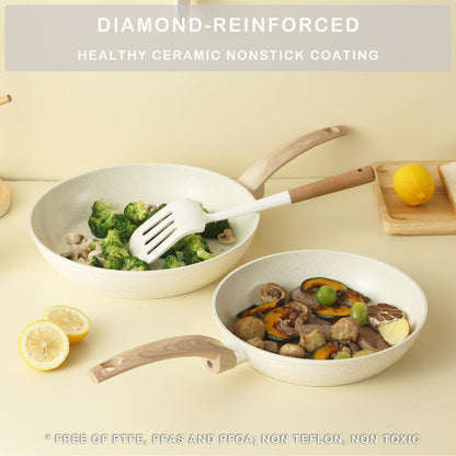 Ensemble de casseroles et poêles antiadhésives, batterie de cuisine en céramique antiadhésive comprenant poêle à frire, casserole, sauteuse et cocotte.