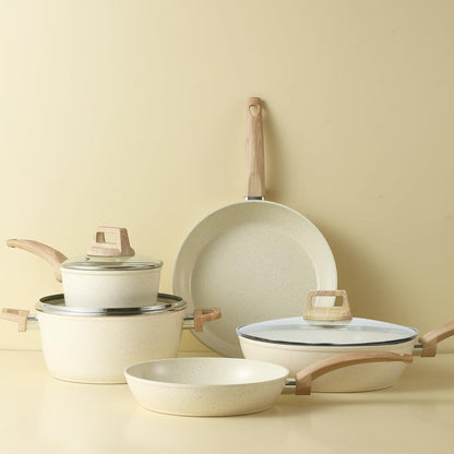 Ensemble de casseroles et poêles antiadhésives, batterie de cuisine en céramique antiadhésive comprenant poêle à frire, casserole, sauteuse et cocotte.