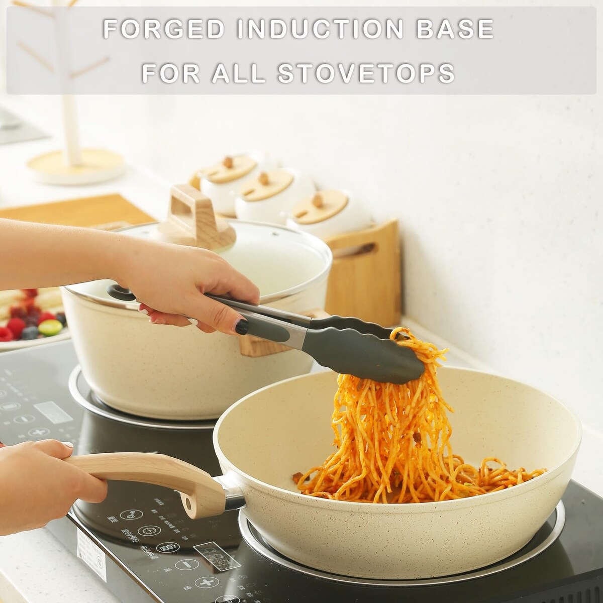 Ensemble de casseroles et poêles antiadhésives, batterie de cuisine en céramique antiadhésive comprenant poêle à frire, casserole, sauteuse et cocotte.