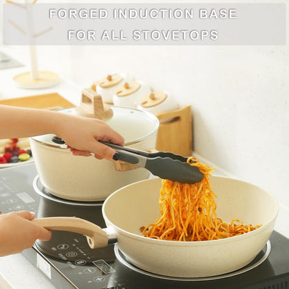 Ensemble de casseroles et poêles antiadhésives, batterie de cuisine en céramique antiadhésive comprenant poêle à frire, casserole, sauteuse et cocotte.