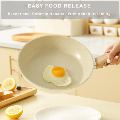 Ensemble de casseroles et poêles antiadhésives, batterie de cuisine en céramique antiadhésive comprenant poêle à frire, casserole, sauteuse et cocotte.