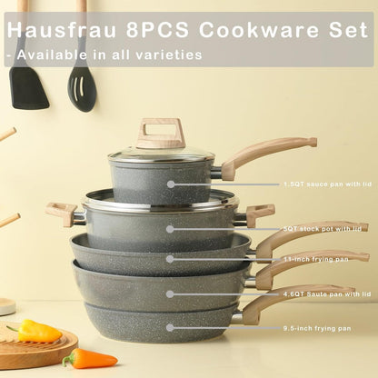 Ensemble de casseroles et poêles antiadhésives, batterie de cuisine en céramique antiadhésive comprenant poêle à frire, casserole, sauteuse et cocotte.
