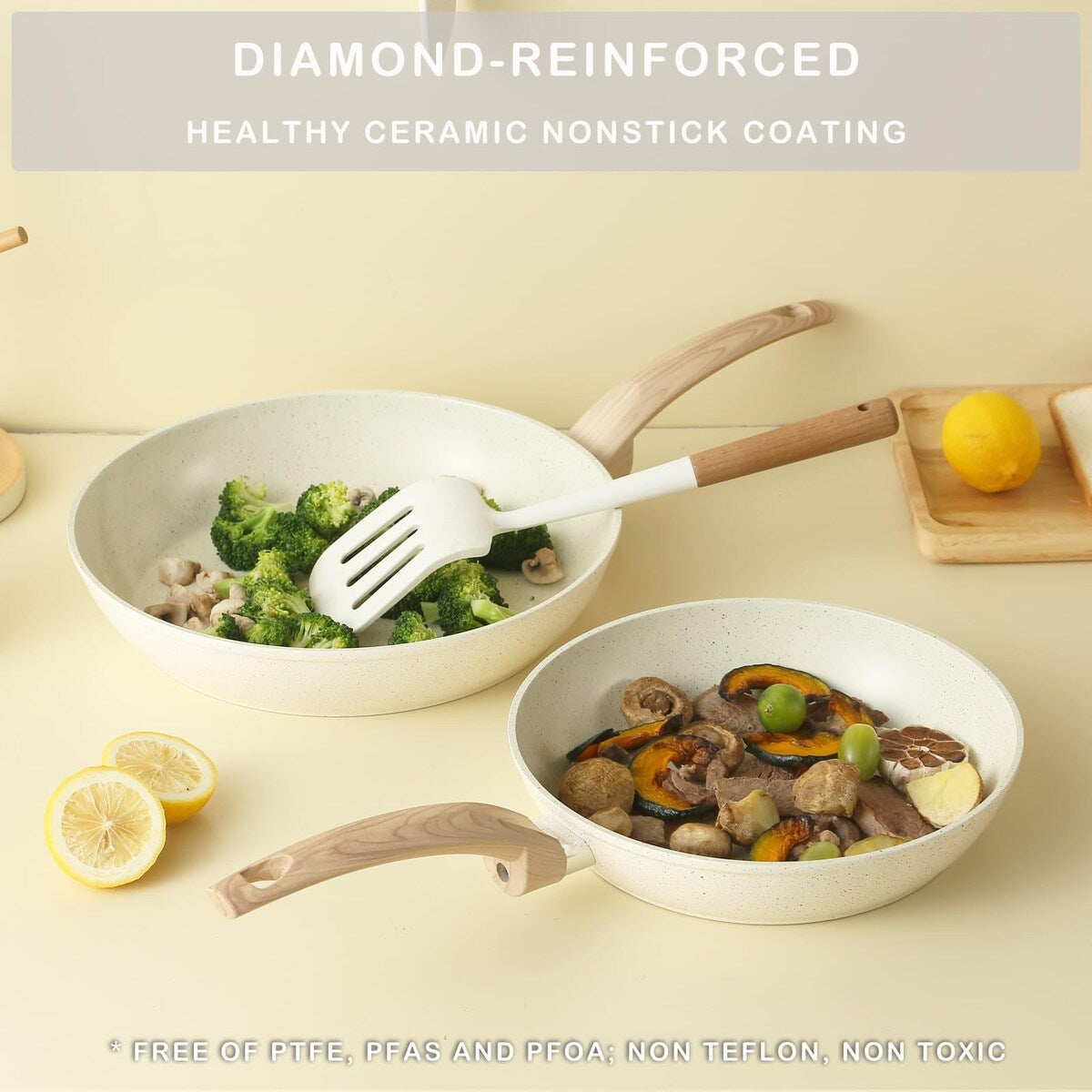 Ensemble de casseroles et poêles antiadhésives, batterie de cuisine en céramique antiadhésive comprenant poêle à frire, casserole, sauteuse et cocotte.