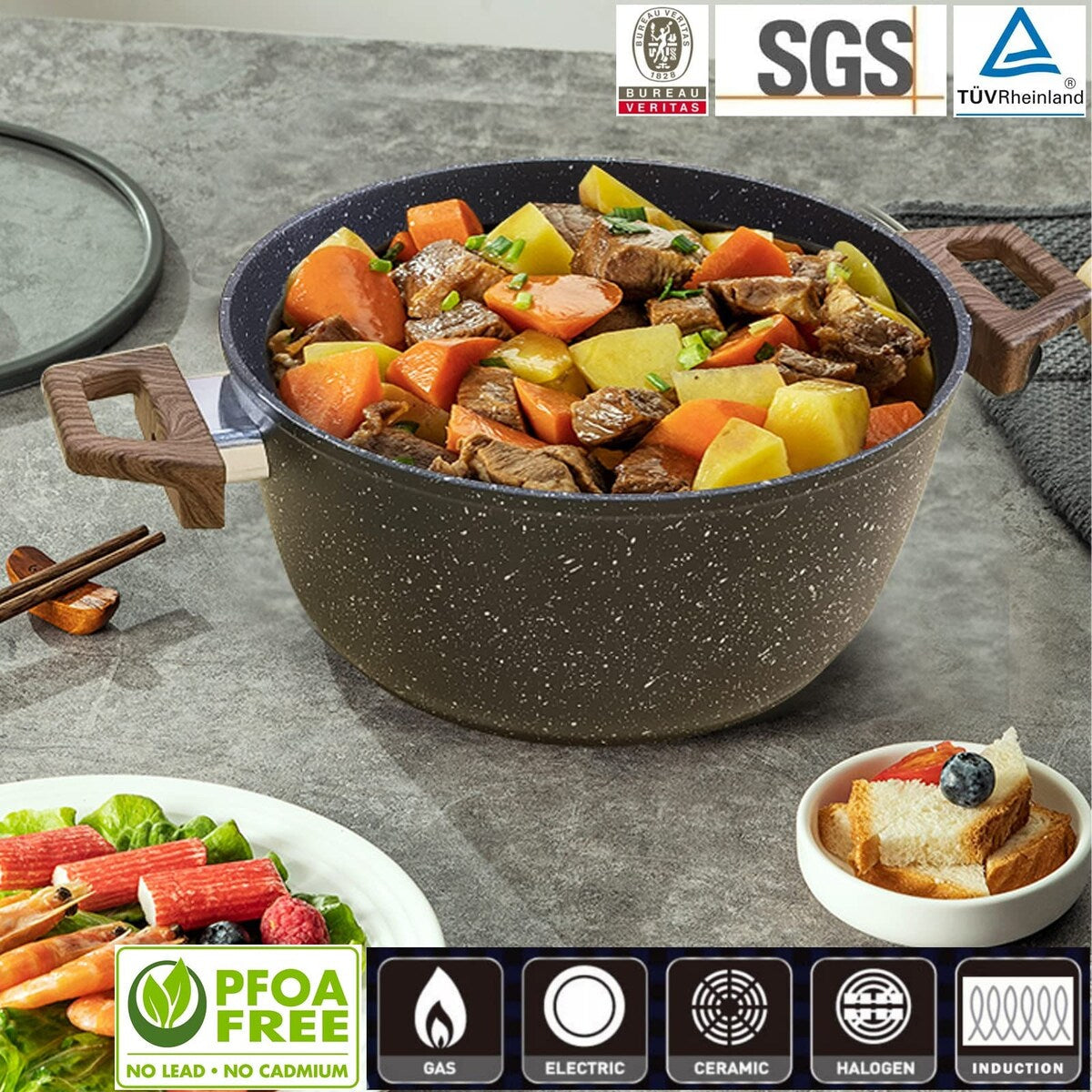 Ensemble de casseroles et poêles antiadhésives, batterie de cuisine en céramique antiadhésive comprenant poêle à frire, casserole, sauteuse et cocotte.