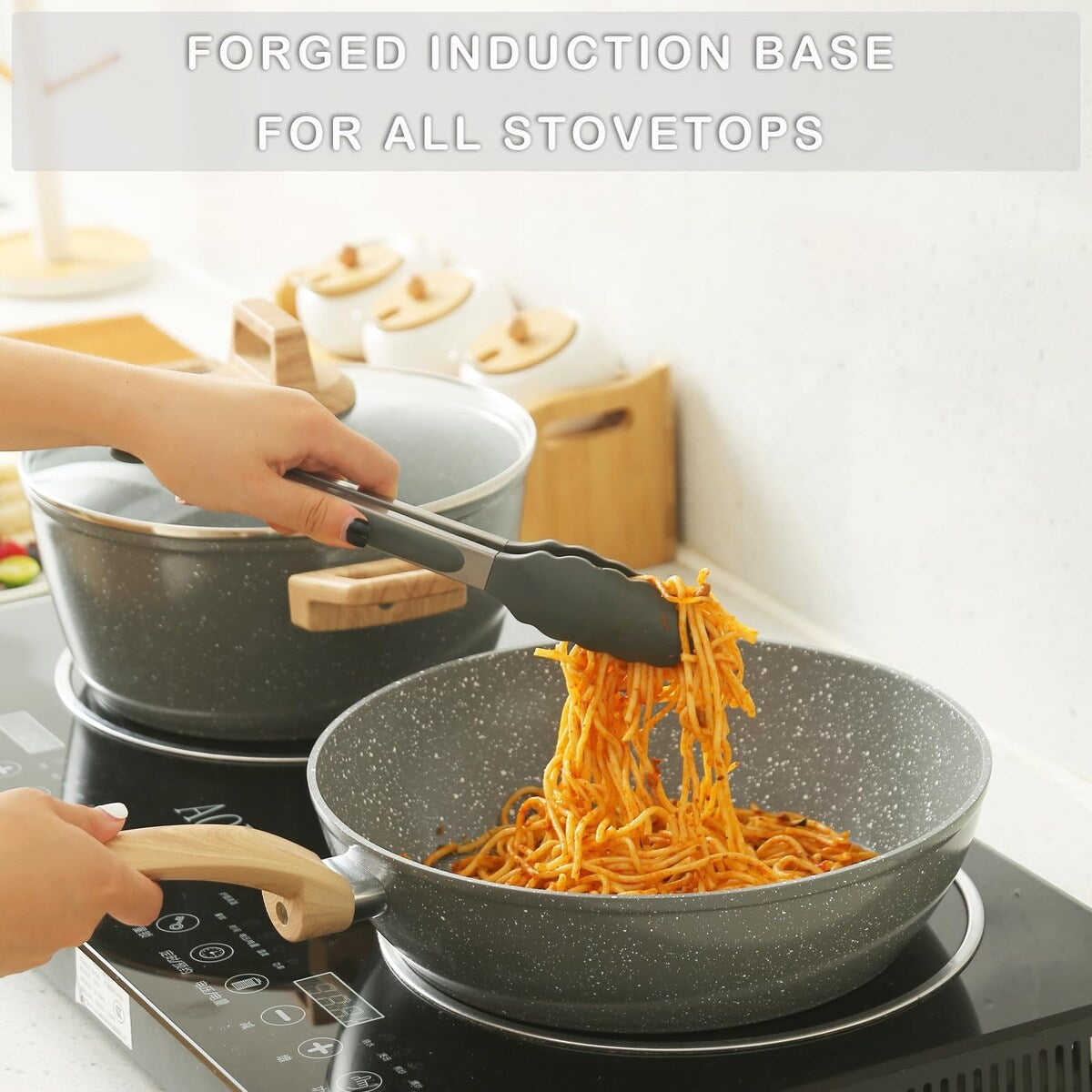 Ensemble de casseroles et poêles antiadhésives, batterie de cuisine en céramique antiadhésive comprenant poêle à frire, casserole, sauteuse et cocotte.