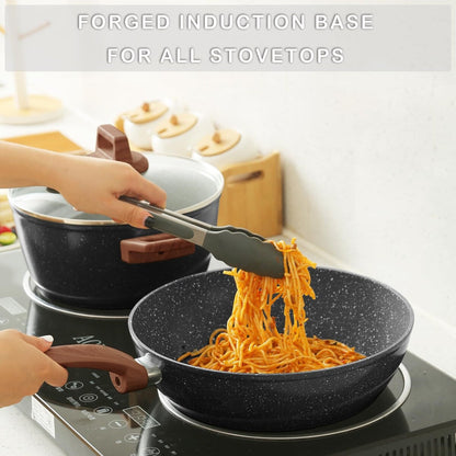 Ensemble de casseroles et poêles antiadhésives, batterie de cuisine en céramique antiadhésive comprenant poêle à frire, casserole, sauteuse et cocotte.