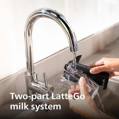 Machine à expresso haut de gamme, 12 cafés chauds/glacés, système LatteGo, broyeur en céramique, chrome noir