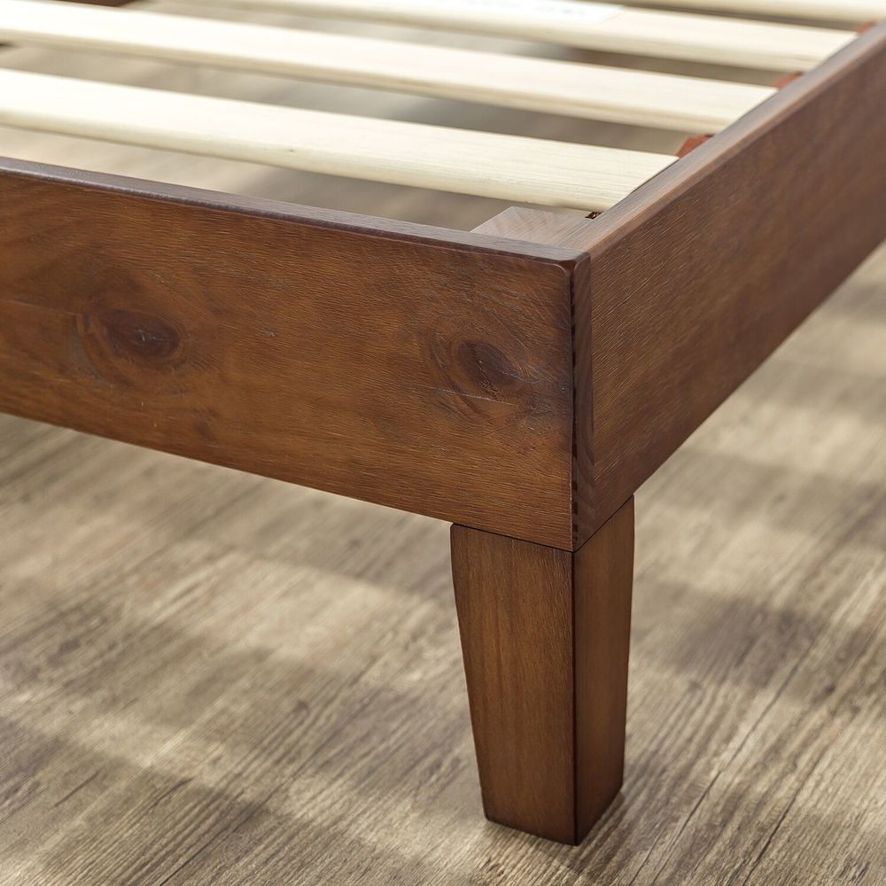 Lit plateforme Priage by Zinus Deluxe en bois massif couleur espresso antique