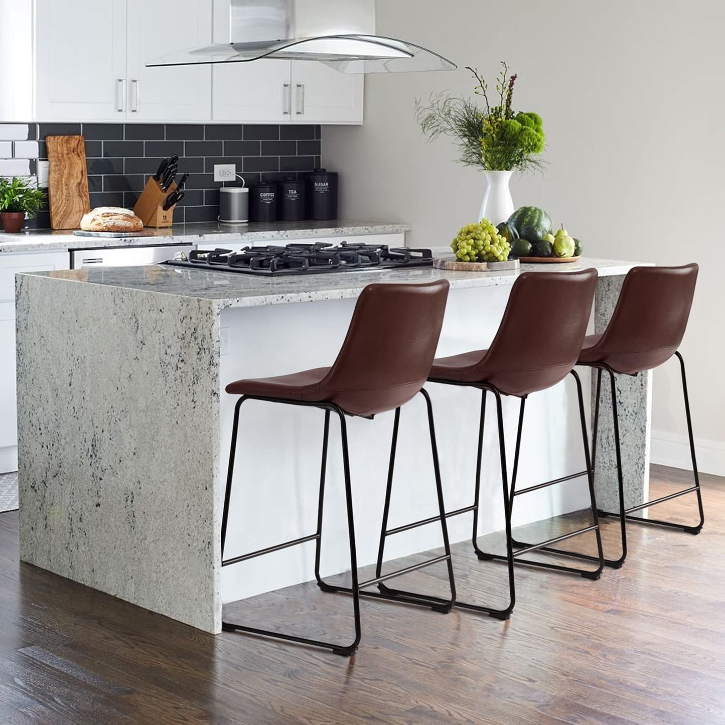 Tabourets de bar Bossin 18/26/30 pouces, tabourets de bar hauteur comptoir avec dossier, tabourets modernes en cuir PU, chaise de salle à manger avec repose-pieds
