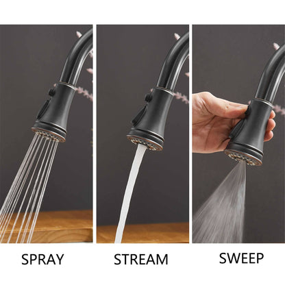 Robinet de cuisine moderne monotrou avec douchette extractible et plaque de montage.