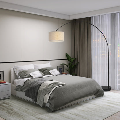 Lampadaire Q-Max 81 en acier, orientable et arqué, avec abat-jour extra large et base en marbre