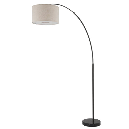 Lampadaire Q-Max 81 en acier, orientable et arqué, avec abat-jour extra large et base en marbre