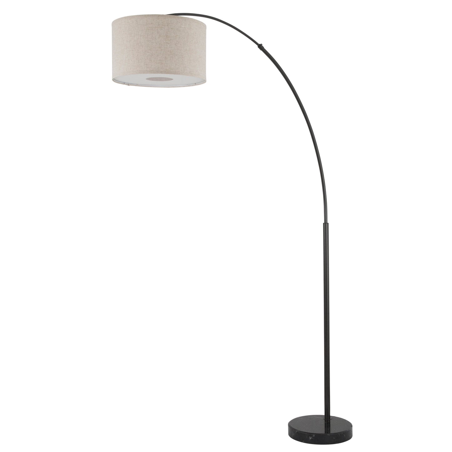 Lampadaire Q-Max 81 en acier, orientable et arqué, avec abat-jour extra large et base en marbre