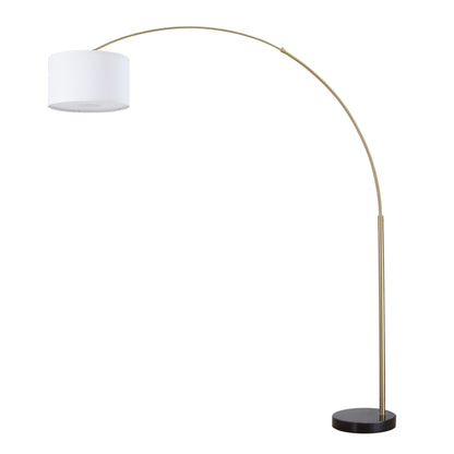Lampadaire Q-Max 81 en acier, orientable et arqué, avec abat-jour extra large et base en marbre