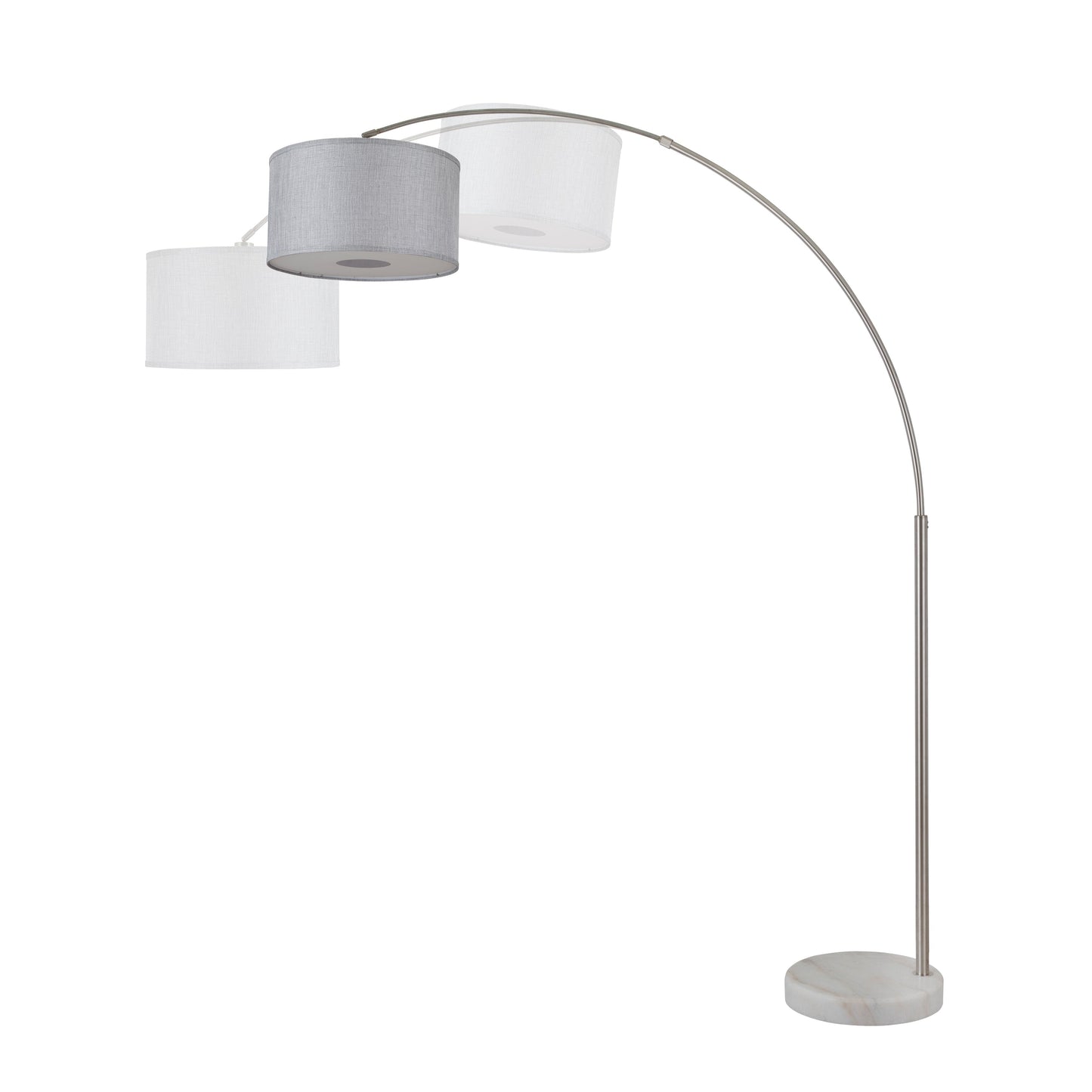 Lampadaire Q-Max 81 en acier, orientable et arqué, avec abat-jour extra large et base en marbre