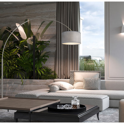 Lampadaire Q-Max 81 en acier, orientable et arqué, avec abat-jour extra large et base en marbre