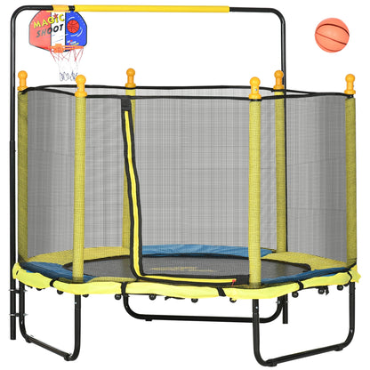 Trampoline Qaba 4,6' pour enfants avec panier de basket, barre horizontale, trampoline d'intérieur 55 pouces avec filet