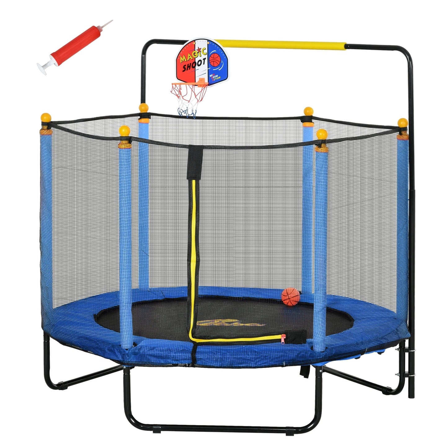 Trampoline Qaba 4,6' pour enfants avec panier de basket, barre horizontale, trampoline d'intérieur 55 pouces avec filet