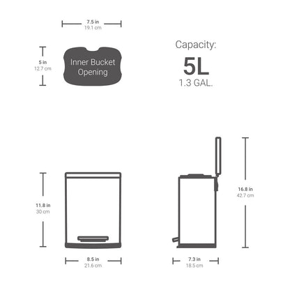 Qualiazero 13,2 gal + DEUX poubelles rectangulaires à pédale de 1,3 gal - Ensemble familial